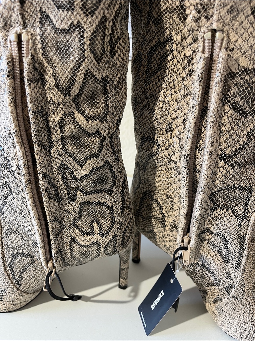 Express Snake-Print Boots in Gray and Black - Picture 8 of 14
